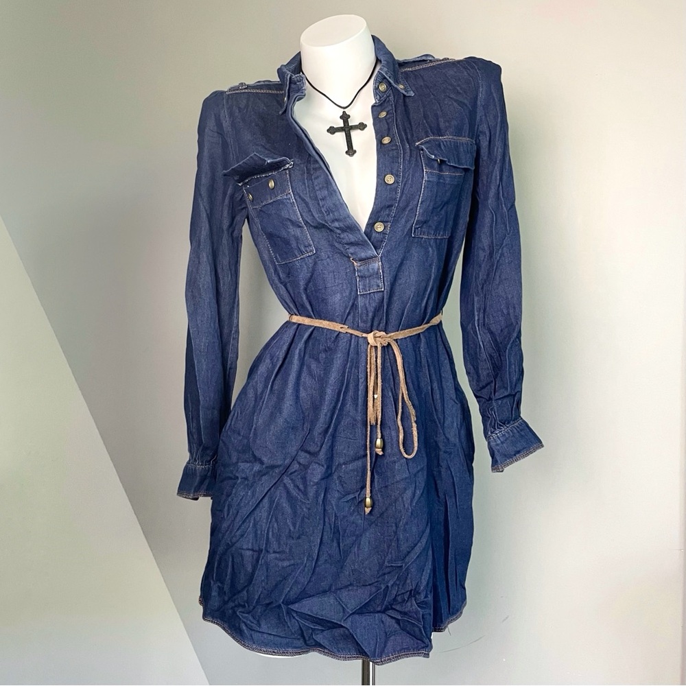 90s Vintage Mango Denim Shirt Dress